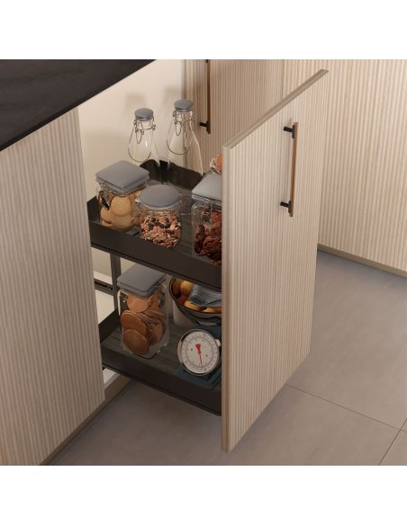 Emuca Carrello estraibile Harmony con chiusura soft, Modulo larghezza 400mm altezza 700mm, Acciaio e Legno, Grigio antracite