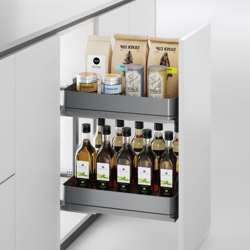 Emuca Carrello estraibile Harmony con chiusura soft, Modulo larghezza 400mm altezza 700mm, Acciaio e Legno, Grigio antracite