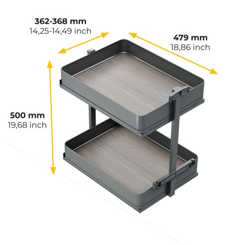 Emuca Carrello estraibile Harmony con chiusura soft, Modulo larghezza 400mm altezza 700mm, Acciaio e Legno, Grigio antracite