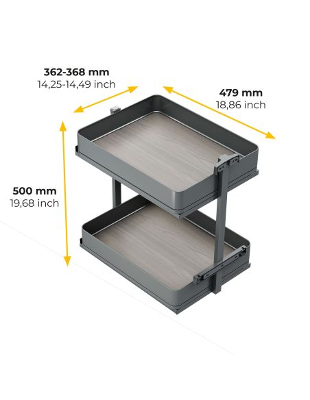 Emuca Carrello estraibile Harmony con chiusura soft, Modulo larghezza 400mm altezza 700mm, Acciaio e Legno, Grigio antracite