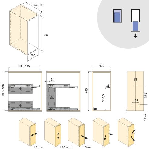 Emuca Carrello estraibile Harmony con chiusura soft, Modulo larghezza 400mm altezza 700mm, Acciaio e Legno, Grigio antracite