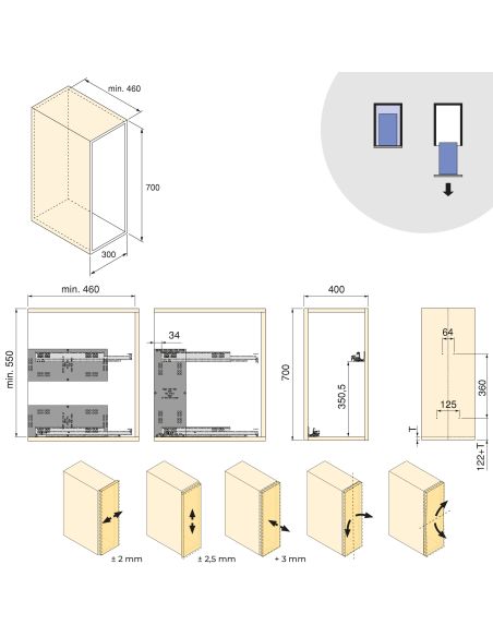 Emuca Carrello estraibile Harmony con chiusura soft, Modulo larghezza 400mm altezza 700mm, Acciaio e Legno, Grigio antracite