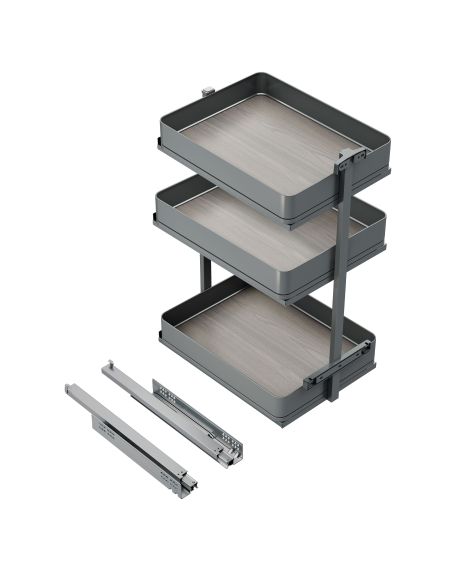 Emuca Carrello estraibile Harmony con chiusura soft, Modulo larghezza 400mm altezza 800mm, Acciaio e Legno, Grigio antracite