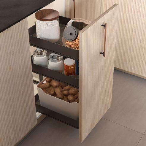 Emuca Carrello estraibile Harmony con chiusura soft, Modulo larghezza 400mm altezza 800mm, Acciaio e Legno, Grigio antracite