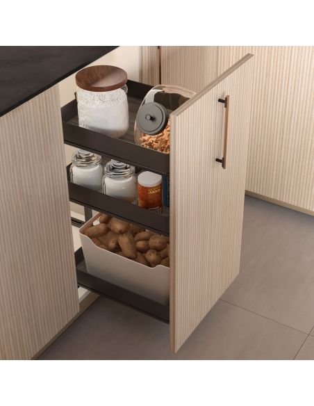 Emuca Carrello estraibile Harmony con chiusura soft, Modulo larghezza 400mm altezza 800mm, Acciaio e Legno, Grigio antracite