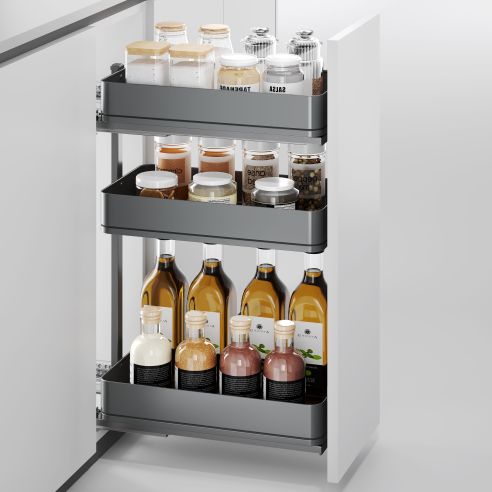 Emuca Carrello estraibile Harmony con chiusura soft, Modulo larghezza 400mm altezza 800mm, Acciaio e Legno, Grigio antracite