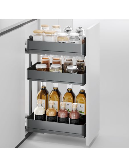 Emuca Carrello estraibile Harmony con chiusura soft, Modulo larghezza 400mm altezza 800mm, Acciaio e Legno, Grigio antracite