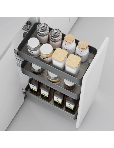 Emuca Carrello estraibile Harmony con chiusura soft, Modulo larghezza 400mm altezza 800mm, Acciaio e Legno, Grigio antracite