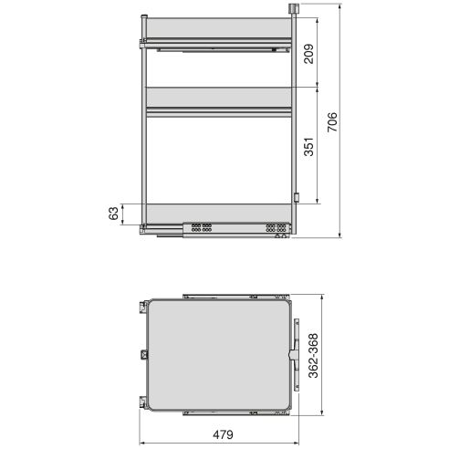 Emuca Carrello estraibile Harmony con chiusura soft, Modulo larghezza 400mm altezza 800mm, Acciaio e Legno, Grigio antracite