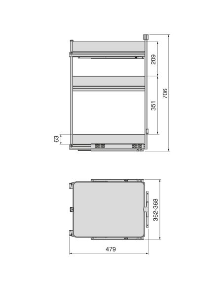 Emuca Carrello estraibile Harmony con chiusura soft, Modulo larghezza 400mm altezza 800mm, Acciaio e Legno, Grigio antracite