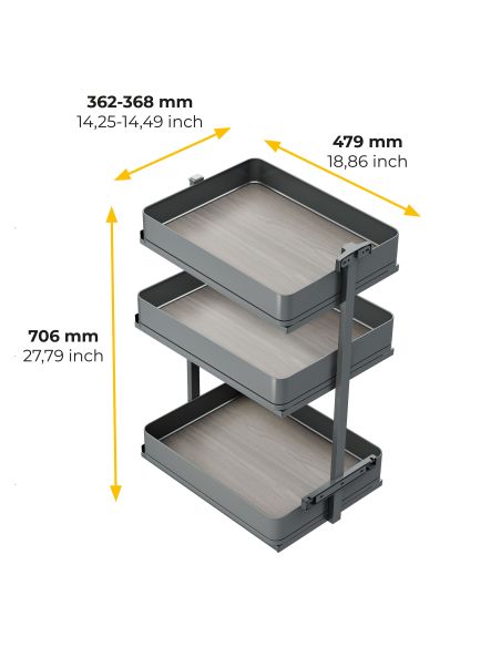 Emuca Carrello estraibile Harmony con chiusura soft, Modulo larghezza 400mm altezza 800mm, Acciaio e Legno, Grigio antracite