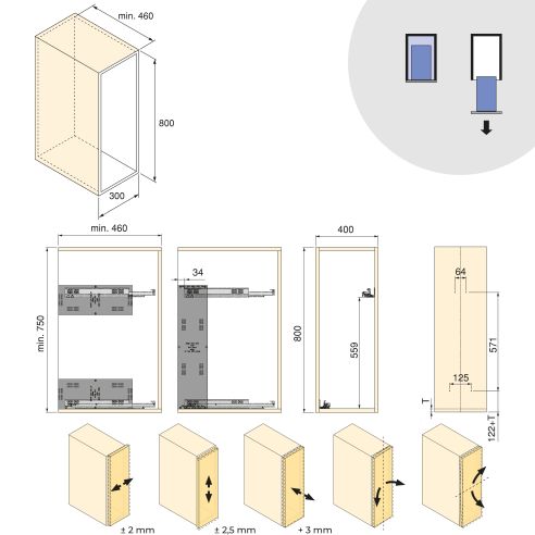Emuca Carrello estraibile Harmony con chiusura soft, Modulo larghezza 400mm altezza 800mm, Acciaio e Legno, Grigio antracite