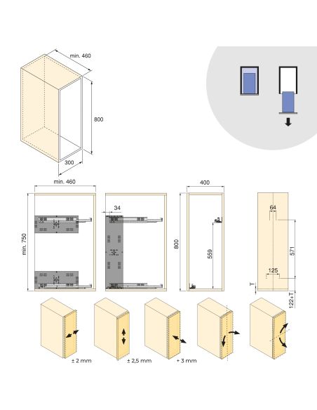 Emuca Carrello estraibile Harmony con chiusura soft, Modulo larghezza 400mm altezza 800mm, Acciaio e Legno, Grigio antracite