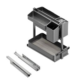 Emuca Carrello estraibile con cestelli e accessori Harmony con chiusura soft, Modulo larghezza 300mm altezza 700mm, Acciaio e Le