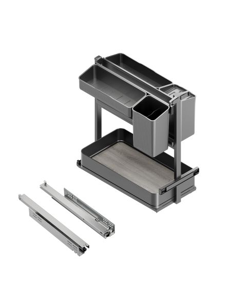 Emuca Carrello estraibile con cestelli e accessori Harmony con chiusura soft, Modulo larghezza 300mm altezza 700mm, Acciaio e Le