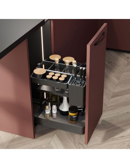 Emuca Carrello estraibile con cestelli e accessori Harmony con chiusura soft, Modulo larghezza 300mm altezza 700mm, Acciaio e Le