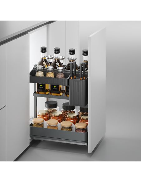 Emuca Carrello estraibile con cestelli e accessori Harmony con chiusura soft, Modulo larghezza 300mm altezza 700mm, Acciaio e Le