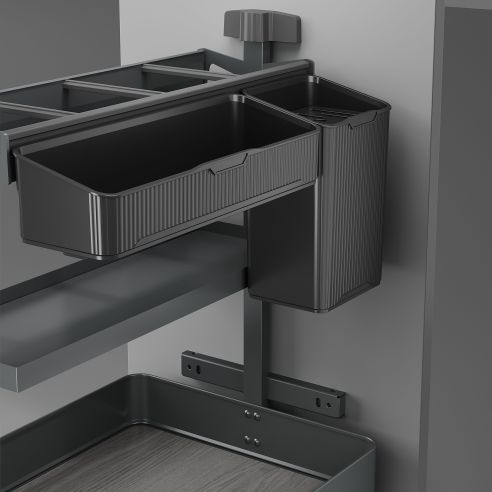 Emuca Carrello estraibile con cestelli e accessori Harmony con chiusura soft, Modulo larghezza 300mm altezza 700mm, Acciaio e Le