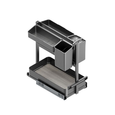 Emuca Carrello estraibile con cestelli e accessori Harmony con chiusura soft, Modulo larghezza 300mm altezza 700mm, Acciaio e Le