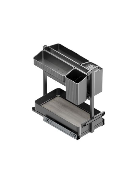 Emuca Carrello estraibile con cestelli e accessori Harmony con chiusura soft, Modulo larghezza 300mm altezza 700mm, Acciaio e Le