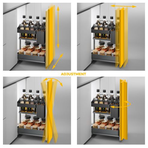 Emuca Carrello estraibile con cestelli e accessori Harmony con chiusura soft, Modulo larghezza 300mm altezza 700mm, Acciaio e Le