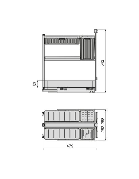 Emuca Carrello estraibile con cestelli e accessori Harmony con chiusura soft, Modulo larghezza 300mm altezza 700mm, Acciaio e Le