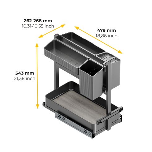 Emuca Carrello estraibile con cestelli e accessori Harmony con chiusura soft, Modulo larghezza 300mm altezza 700mm, Acciaio e Le