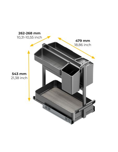 Emuca Carrello estraibile con cestelli e accessori Harmony con chiusura soft, Modulo larghezza 300mm altezza 700mm, Acciaio e Le