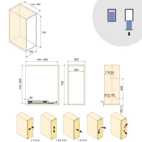 Emuca Carrello estraibile con cestelli e accessori Harmony con chiusura soft, Modulo larghezza 300mm altezza 700mm, Acciaio e Le