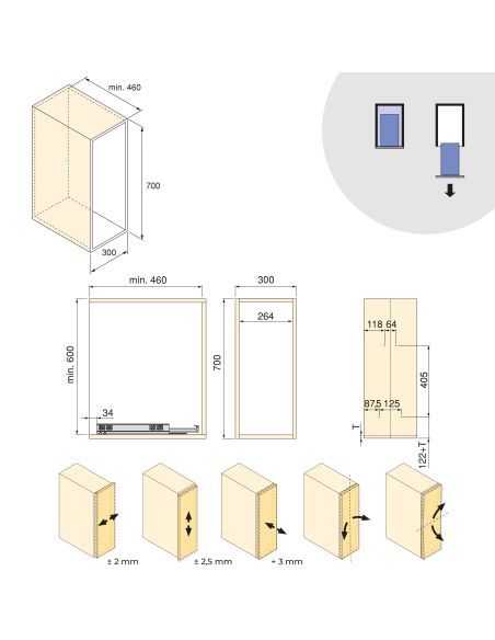 Emuca Carrello estraibile con cestelli e accessori Harmony con chiusura soft, Modulo larghezza 300mm altezza 700mm, Acciaio e Le