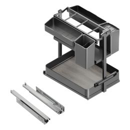 Emuca Carrello estraibile con cestelli e accessori Harmony con chiusura soft, Modulo larghezza 400mm altezza 700mm, Acciaio e Le