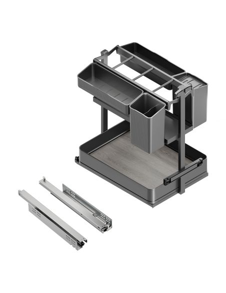 Emuca Carrello estraibile con cestelli e accessori Harmony con chiusura soft, Modulo larghezza 400mm altezza 700mm, Acciaio e Le