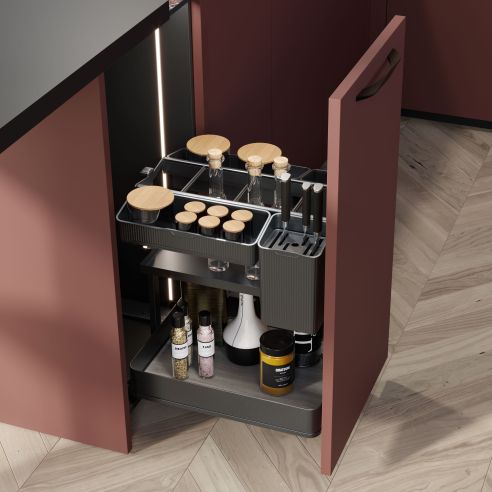 Emuca Carrello estraibile con cestelli e accessori Harmony con chiusura soft, Modulo larghezza 400mm altezza 700mm, Acciaio e Le