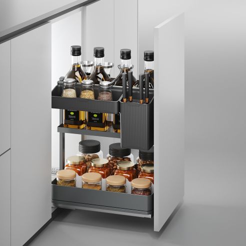 Emuca Carrello estraibile con cestelli e accessori Harmony con chiusura soft, Modulo larghezza 400mm altezza 700mm, Acciaio e Le