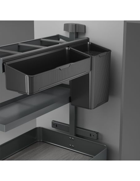 Emuca Carrello estraibile con cestelli e accessori Harmony con chiusura soft, Modulo larghezza 400mm altezza 700mm, Acciaio e Le