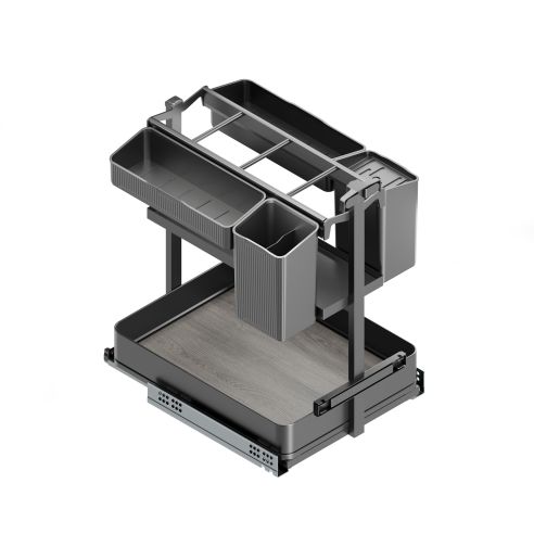 Emuca Carrello estraibile con cestelli e accessori Harmony con chiusura soft, Modulo larghezza 400mm altezza 700mm, Acciaio e Le