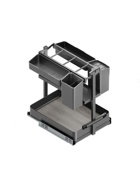 Emuca Carrello estraibile con cestelli e accessori Harmony con chiusura soft, Modulo larghezza 400mm altezza 700mm, Acciaio e Le