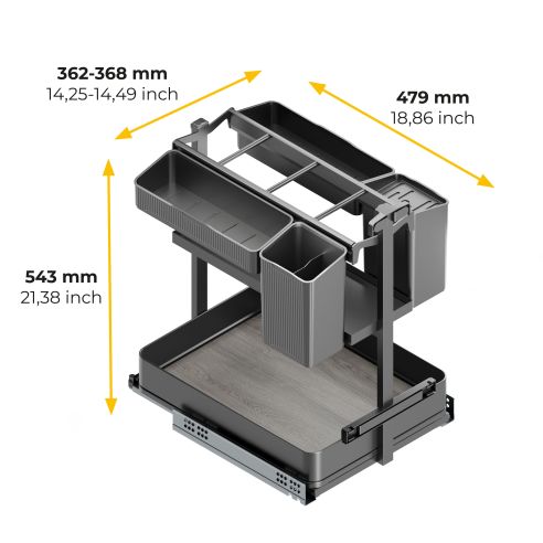Emuca Carrello estraibile con cestelli e accessori Harmony con chiusura soft, Modulo larghezza 400mm altezza 700mm, Acciaio e Le