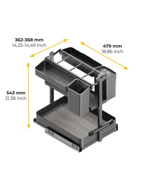 Emuca Carrello estraibile con cestelli e accessori Harmony con chiusura soft, Modulo larghezza 400mm altezza 700mm, Acciaio e Le