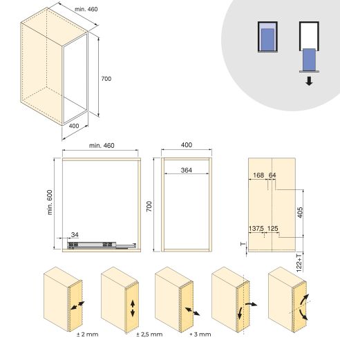 Emuca Carrello estraibile con cestelli e accessori Harmony con chiusura soft, Modulo larghezza 400mm altezza 700mm, Acciaio e Le