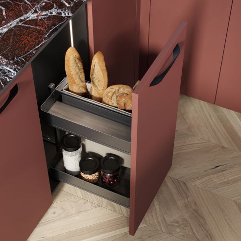 Emuca Carrello estraibile con cestelli e portapane Harmony con chiusura soft, Modulo larghezza 300mm altezza 700mm, Acciaio e Le