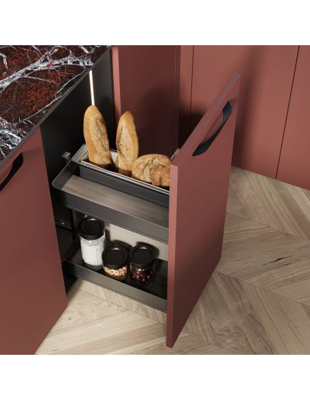 Emuca Carrello estraibile con cestelli e portapane Harmony con chiusura soft, Modulo larghezza 300mm altezza 700mm, Acciaio e Le