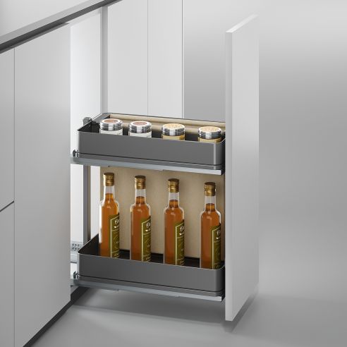 Emuca Carrello estraibile con cestelli e portapane Harmony con chiusura soft, Modulo larghezza 300mm altezza 700mm, Acciaio e Le