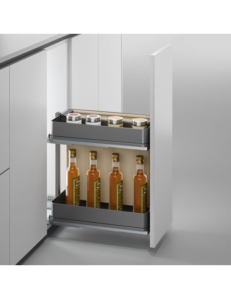 Emuca Carrello estraibile con cestelli e portapane Harmony con chiusura soft, Modulo larghezza 300mm altezza 700mm, Acciaio e Le