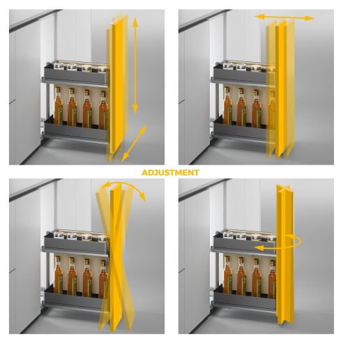 Emuca Carrello estraibile con cestelli e portapane Harmony con chiusura soft, Modulo larghezza 300mm altezza 700mm, Acciaio e Le