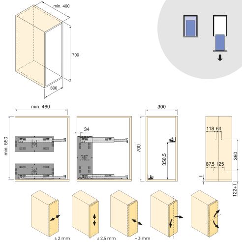 Emuca Carrello estraibile con cestelli e portapane Harmony con chiusura soft, Modulo larghezza 300mm altezza 700mm, Acciaio e Le