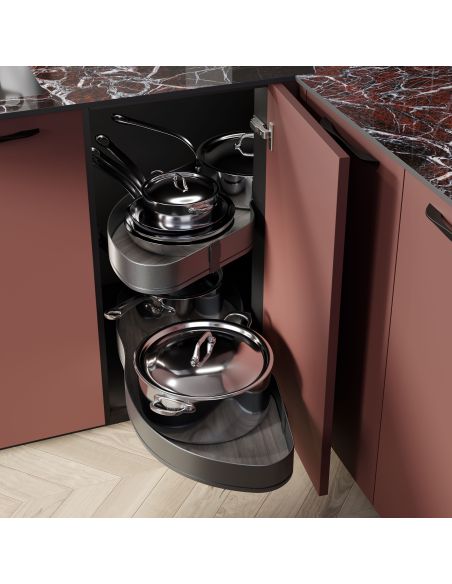 Emuca Angolare Lake Harmony per mobili da cucina, Sinistra, Altezza regolabile, Acciaio e legno, Grigio antracite