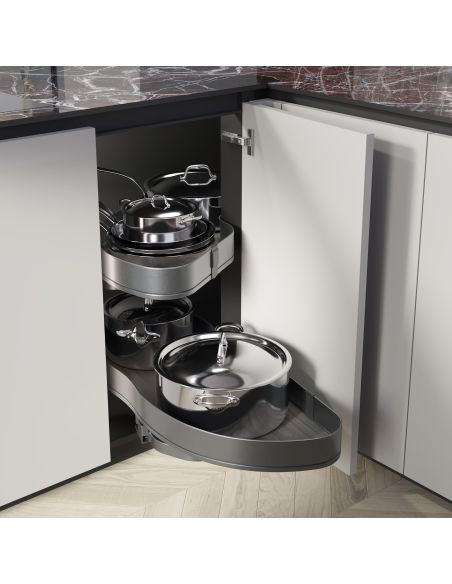 Emuca Angolare Lake Harmony per mobili da cucina, Sinistra, Altezza regolabile, Acciaio e legno, Grigio antracite