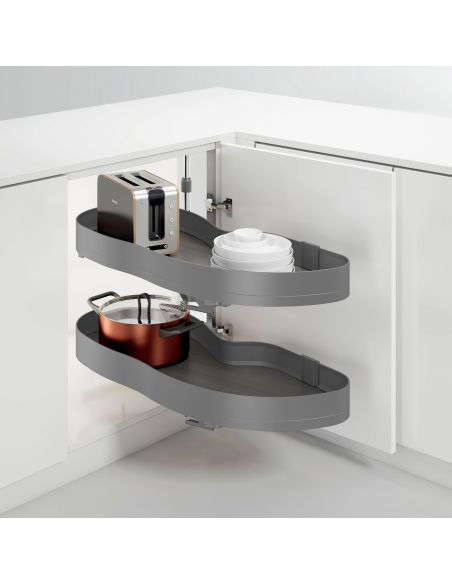 Emuca Angolare Lake Harmony per mobili da cucina, Sinistra, Altezza regolabile, Acciaio e legno, Grigio antracite