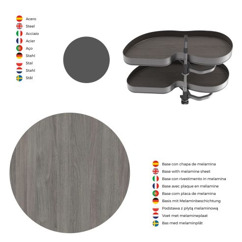 Emuca Angolare Lake Harmony per mobili da cucina, Sinistra, Altezza regolabile, Acciaio e legno, Grigio antracite